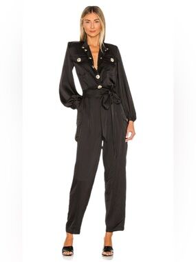 Bronx and Banco Black Silk Button Jumpsuit Size S